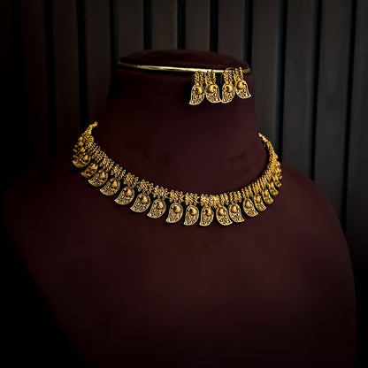 Amrapali Temple Gold Motif Necklace Set - Golden
