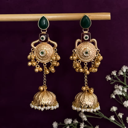 Nritya Golden Premium Kashmiri Brass Jhumka Earrings