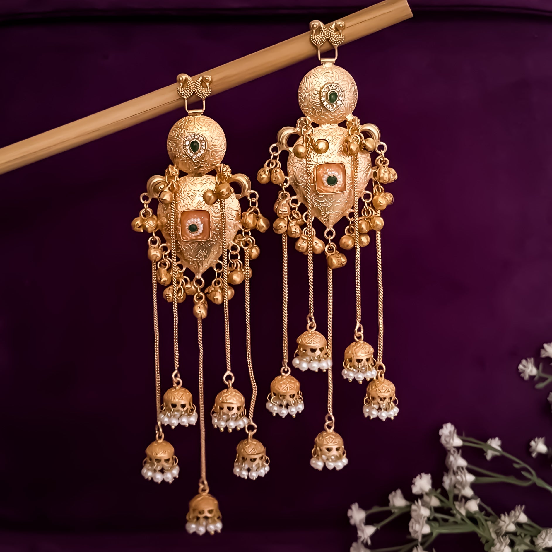 Jhanak Kashmiri Golden Premium Kashmiri Brass Jhumka Earrings