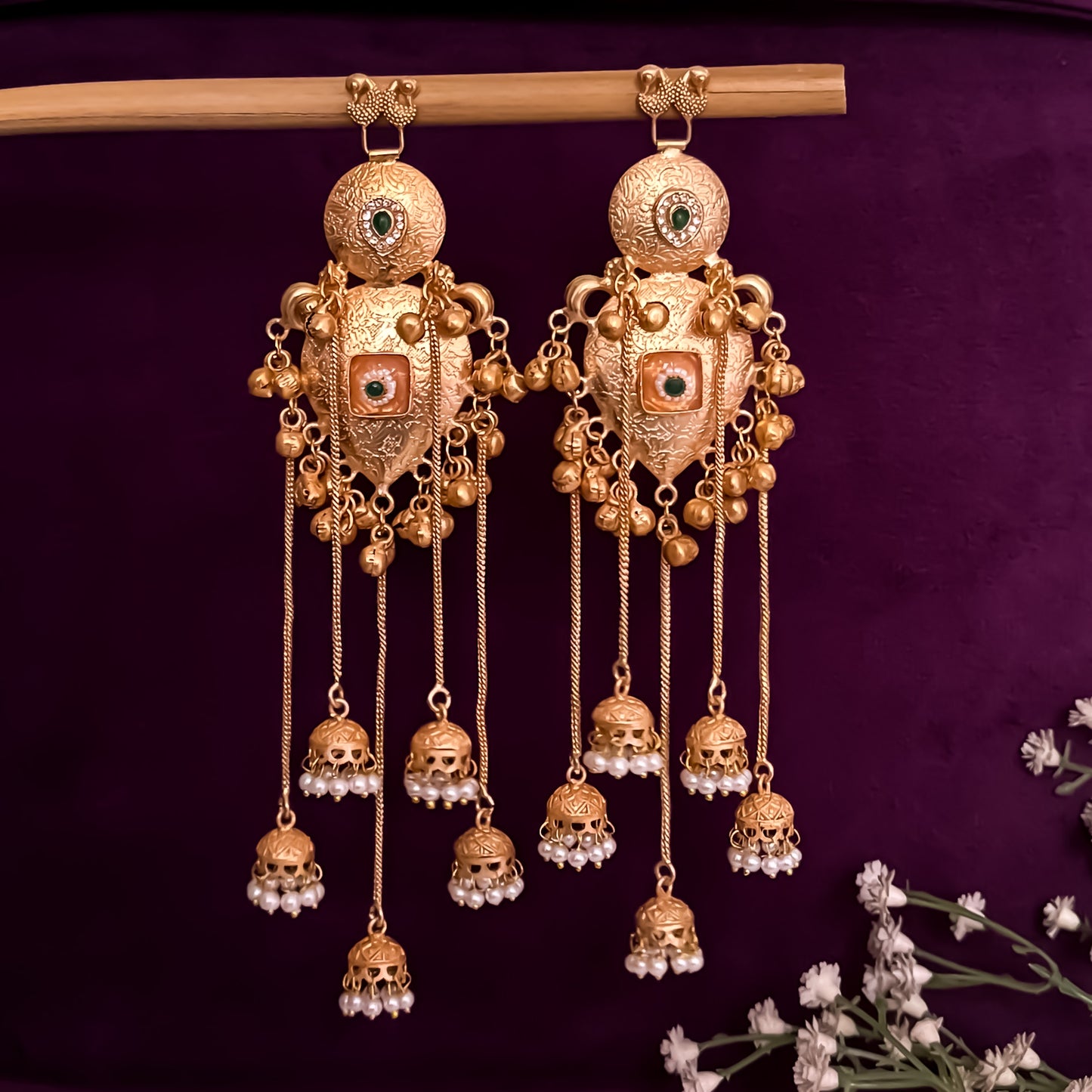 Jhanak Kashmiri Golden Premium Brass Jhumka Earrings