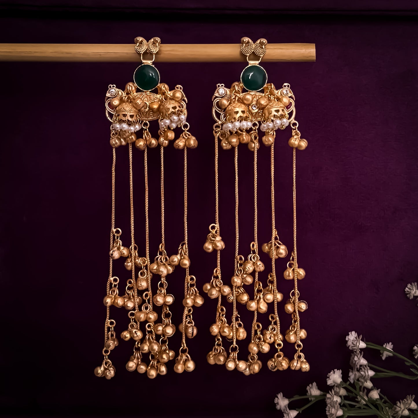 Swara Golden Premium Kashmiri Brass Jhumka Earrings