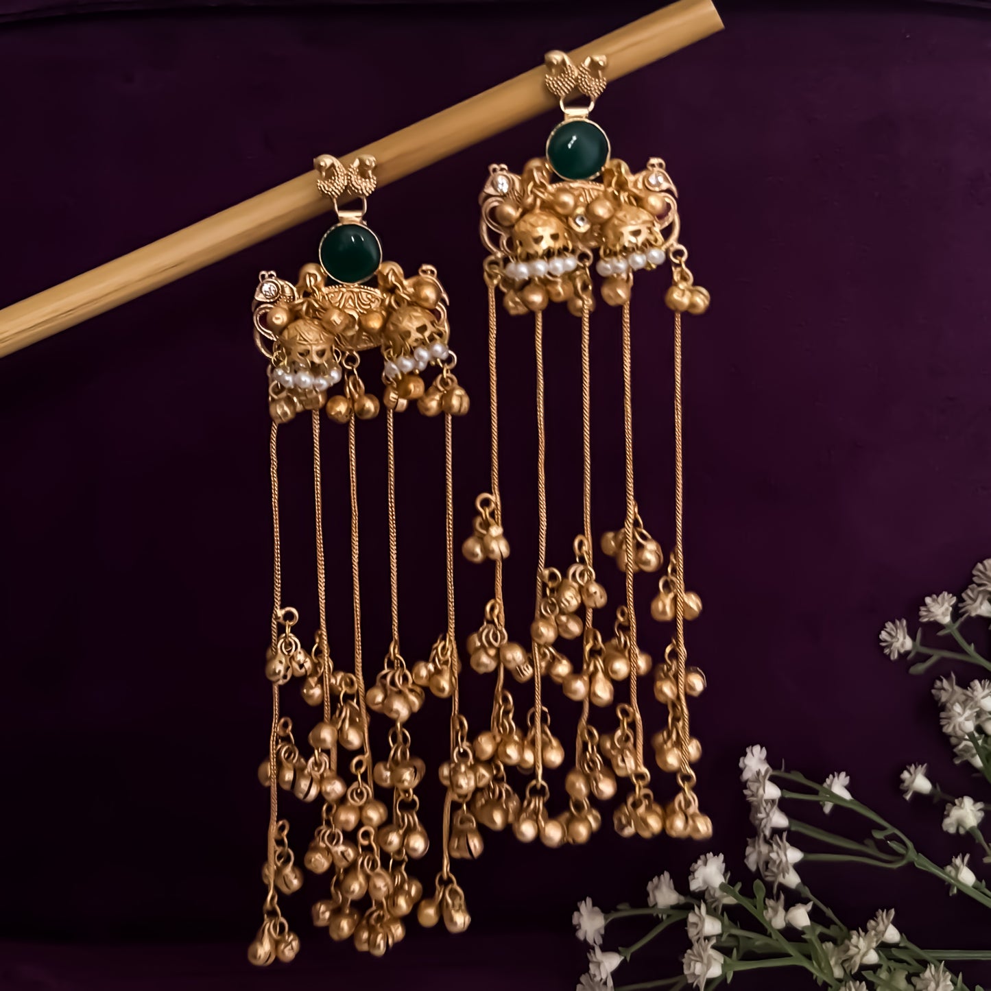 Swara Golden Premium Kashmiri Brass Jhumka Earrings