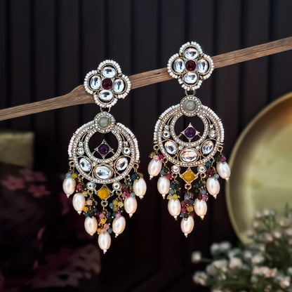 Rushali Kundan Pearl Chandbali Earrings - Multi