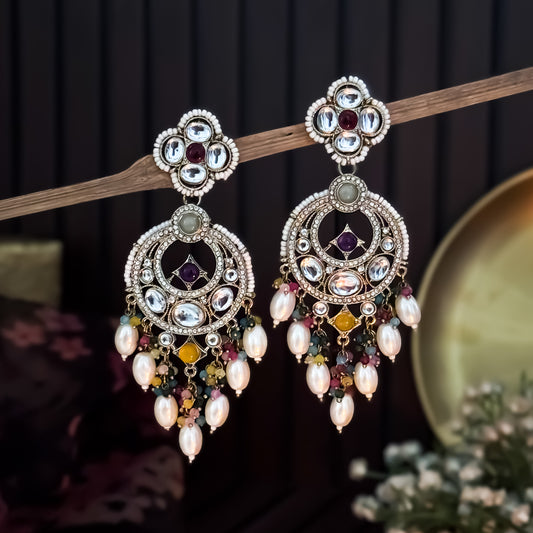 Rushali Kundan Pearl Chandbali Earrings - Multi