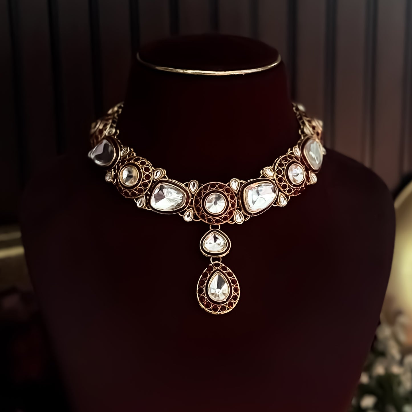 Ashnoor Kundan Necklace Set - Maroon