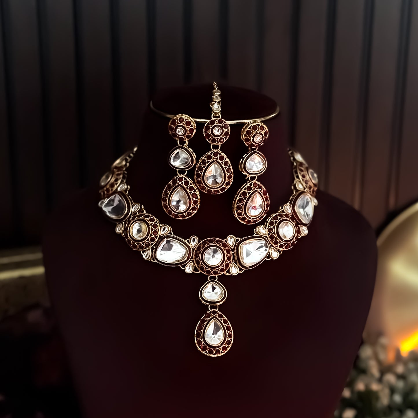 Ashnoor Kundan Necklace Set - Maroon