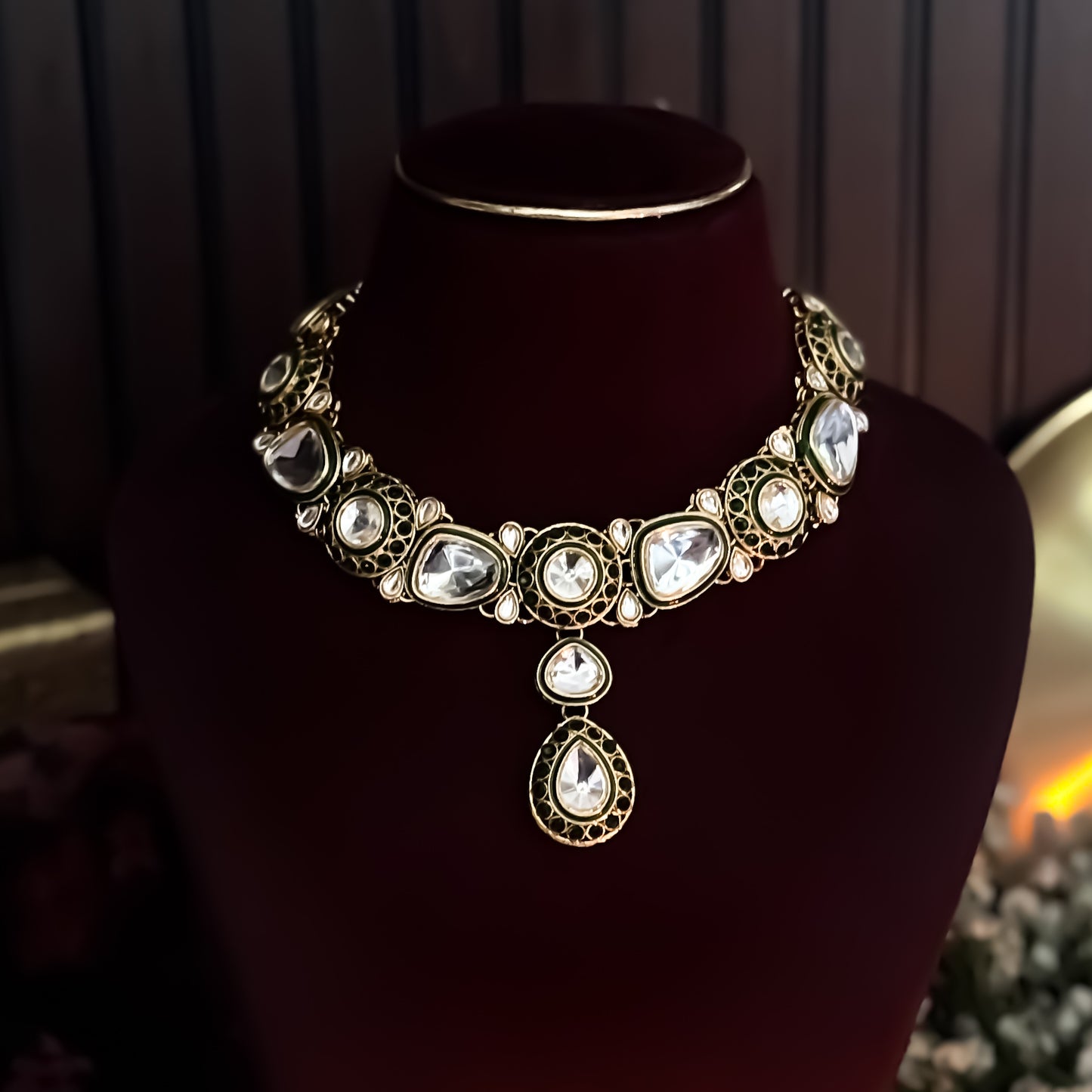 Ashnoor Kundan Necklace Set - Green