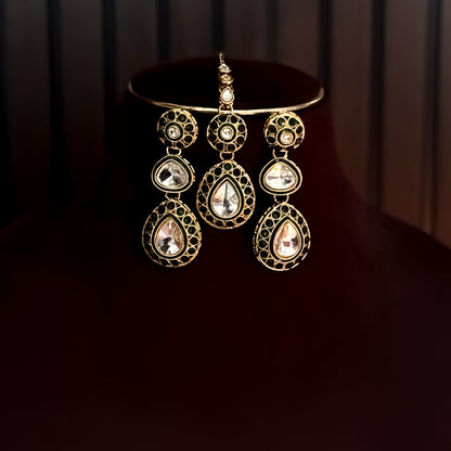 Ashnoor Kundan Necklace Set - Green
