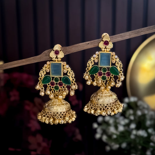 Raahi Kashmiri Brass Dejhoor Ghungroo Jhumka Earrings - Multi