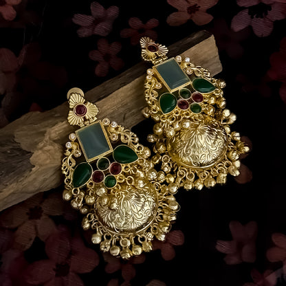 Raahi Kashmiri Brass Dejhoor Ghungroo Jhumka Earrings - Multi
