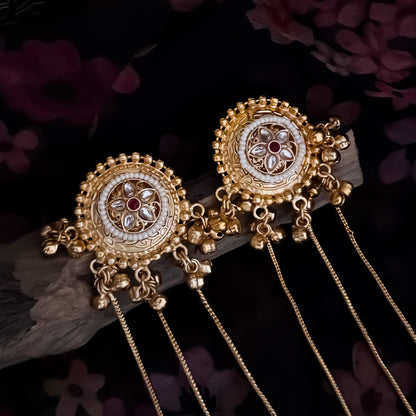 Oorja Kashmiri Brass Dejhoor Ghungroo Jhumka Earrings - Golden