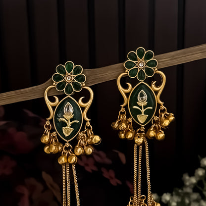 Suhani Kashmiri Brass Dejhoor Ghungroo Earrings - Golden & Green