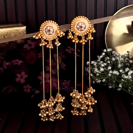 Oorja Kashmiri Brass Dejhoor Ghungroo Jhumka Earrings - Golden