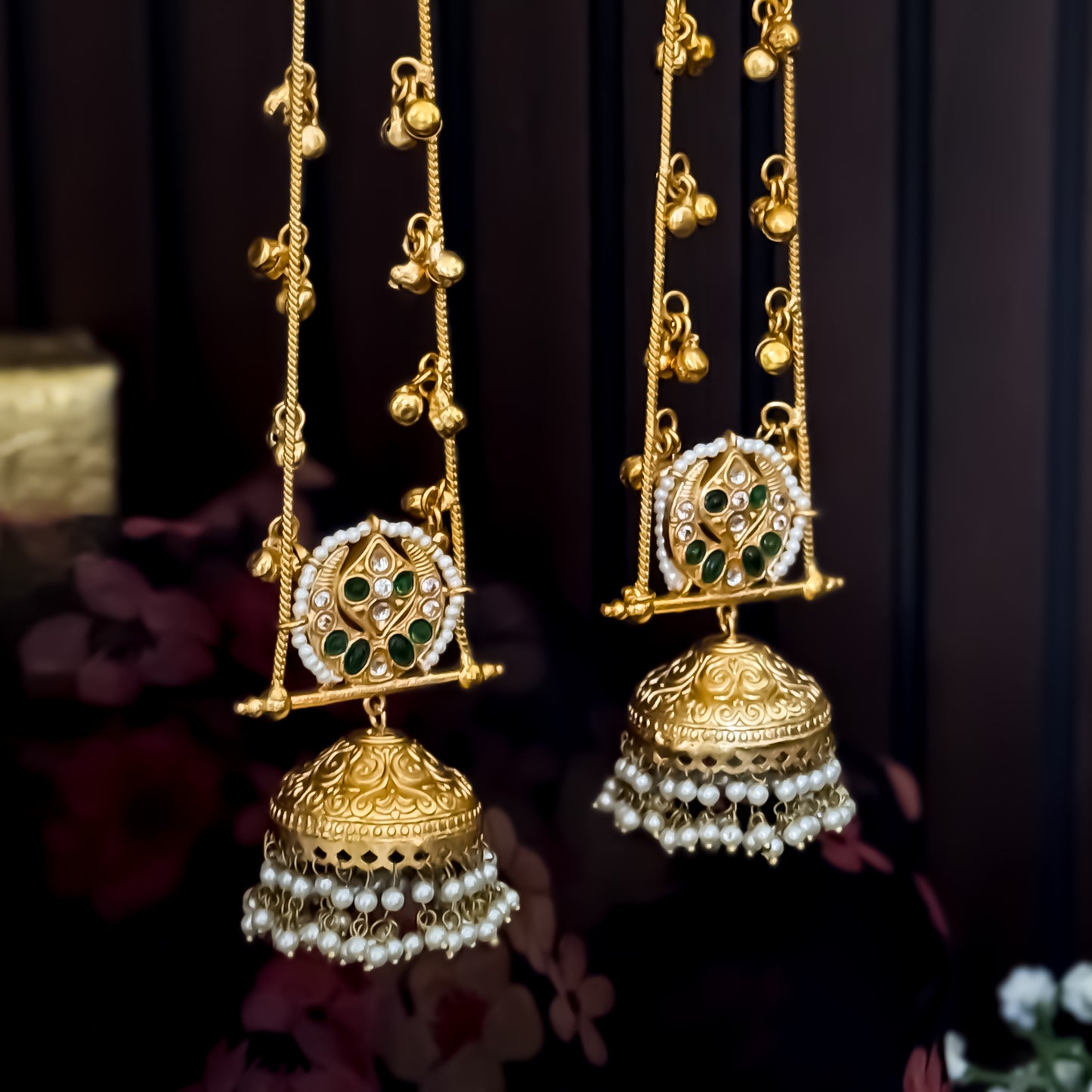 Anwita Kashmiri Brass Dejhoor Jhumka Ghungroo Earrings - Golden