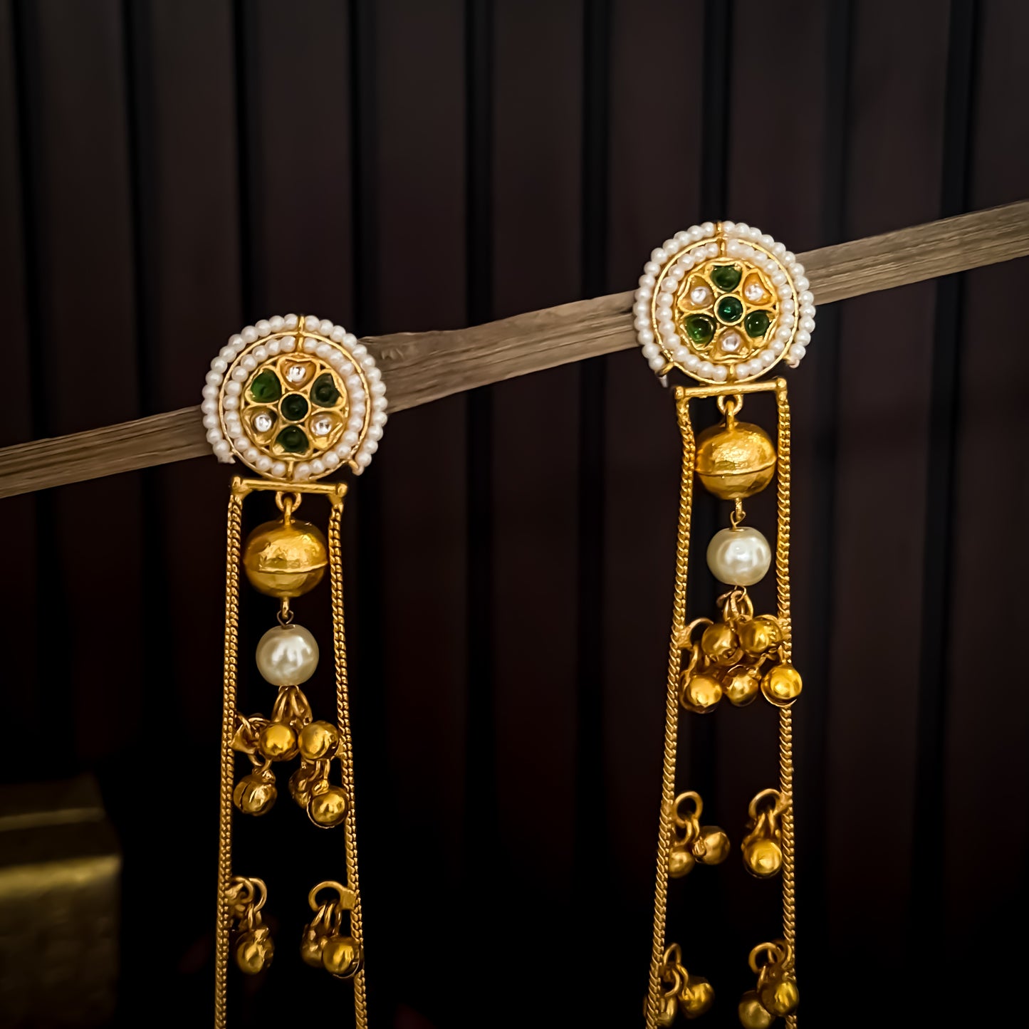 Anwita Kashmiri Brass Dejhoor Jhumka Ghungroo Earrings - Golden