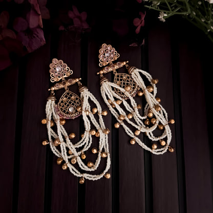 Shambhavi Premium Kashmiri Brass Pearl Chandbali Earrings - Baby Pink