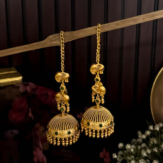 Meghana Kashmiri Brass Jhumka Ghungroo Earrings - Golden