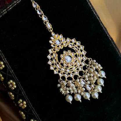Keshavi Kundan Pearl Maang Teeka - Golden