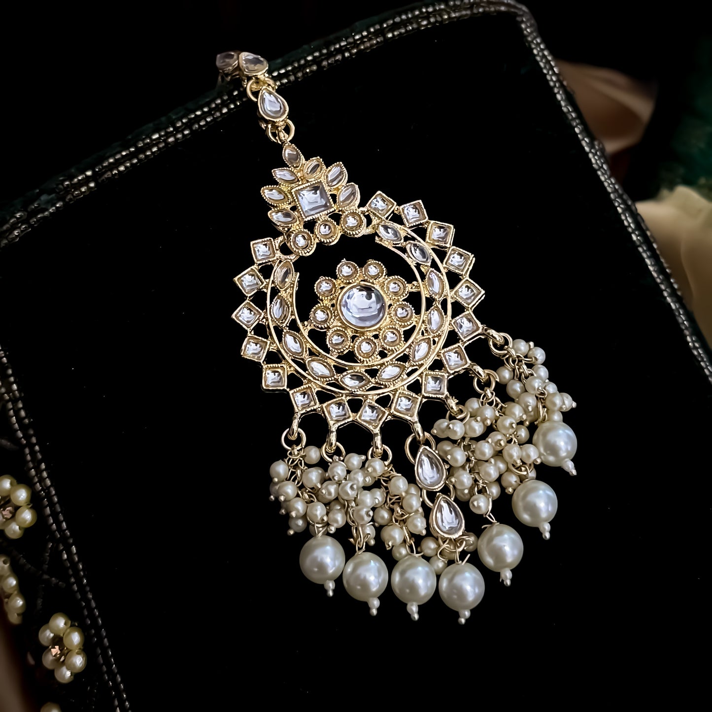 Keshavi Kundan Pearl Maang Teeka - Golden