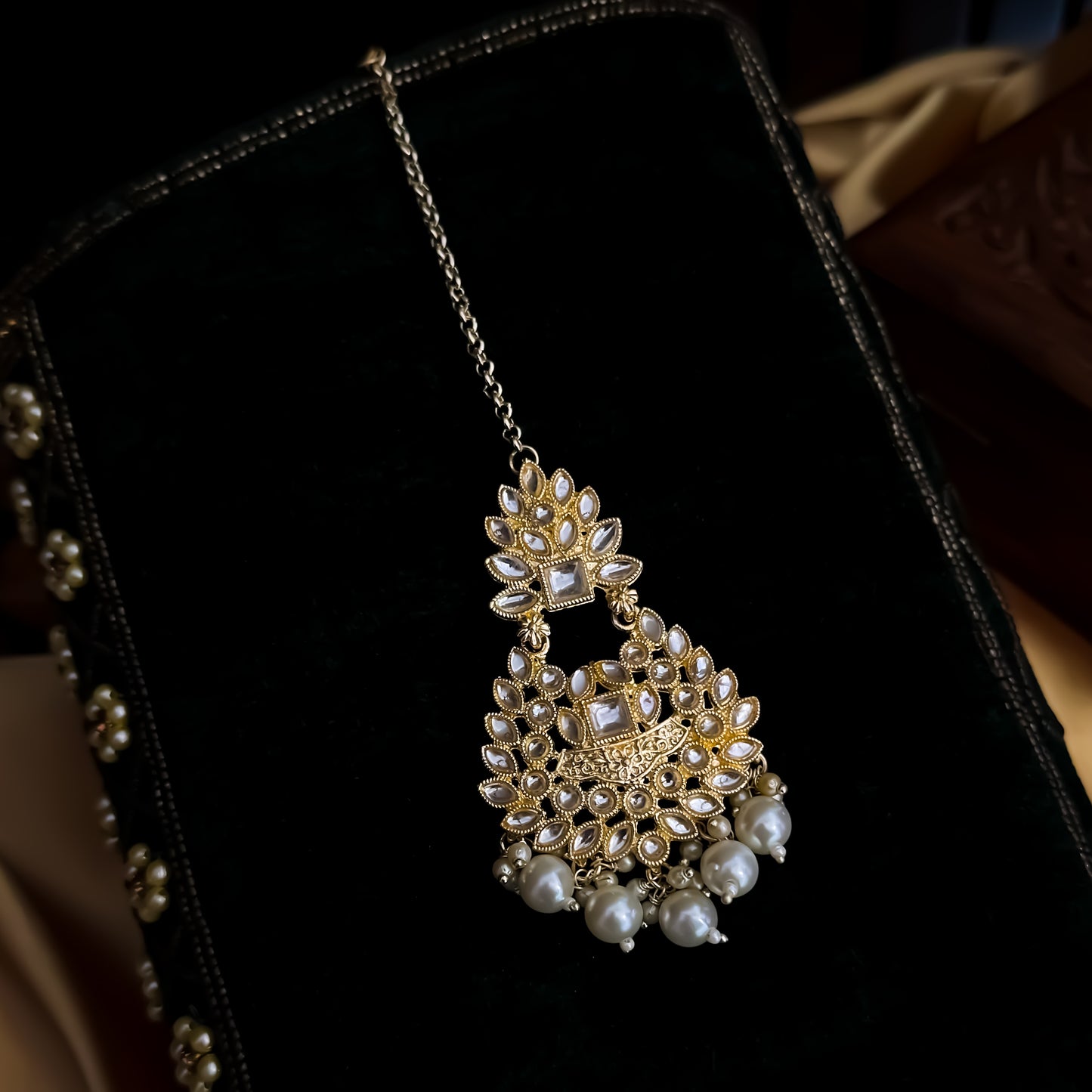 Kumudini Kundan Pearl Maang Teeka - Golden