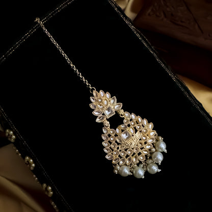 Kumudini Kundan Pearl Maang Teeka - Golden
