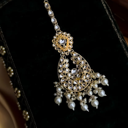 Ira Kundan Pearl Maang Teeka - Golden