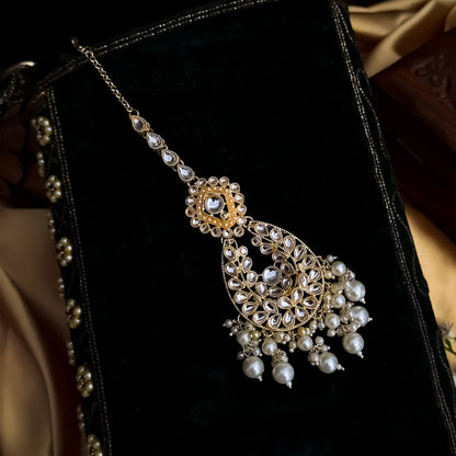 Ira Kundan Pearl Maang Teeka - Golden