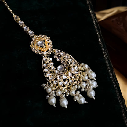 Ira Kundan Pearl Maang Teeka - Golden