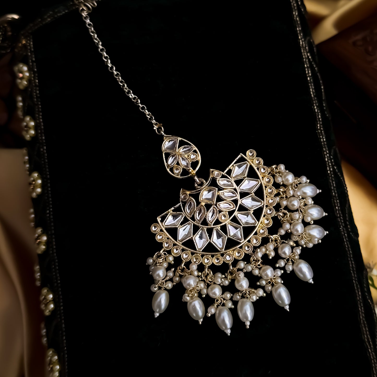 Savitri Kundan Pearl Maang Teeka - Golden