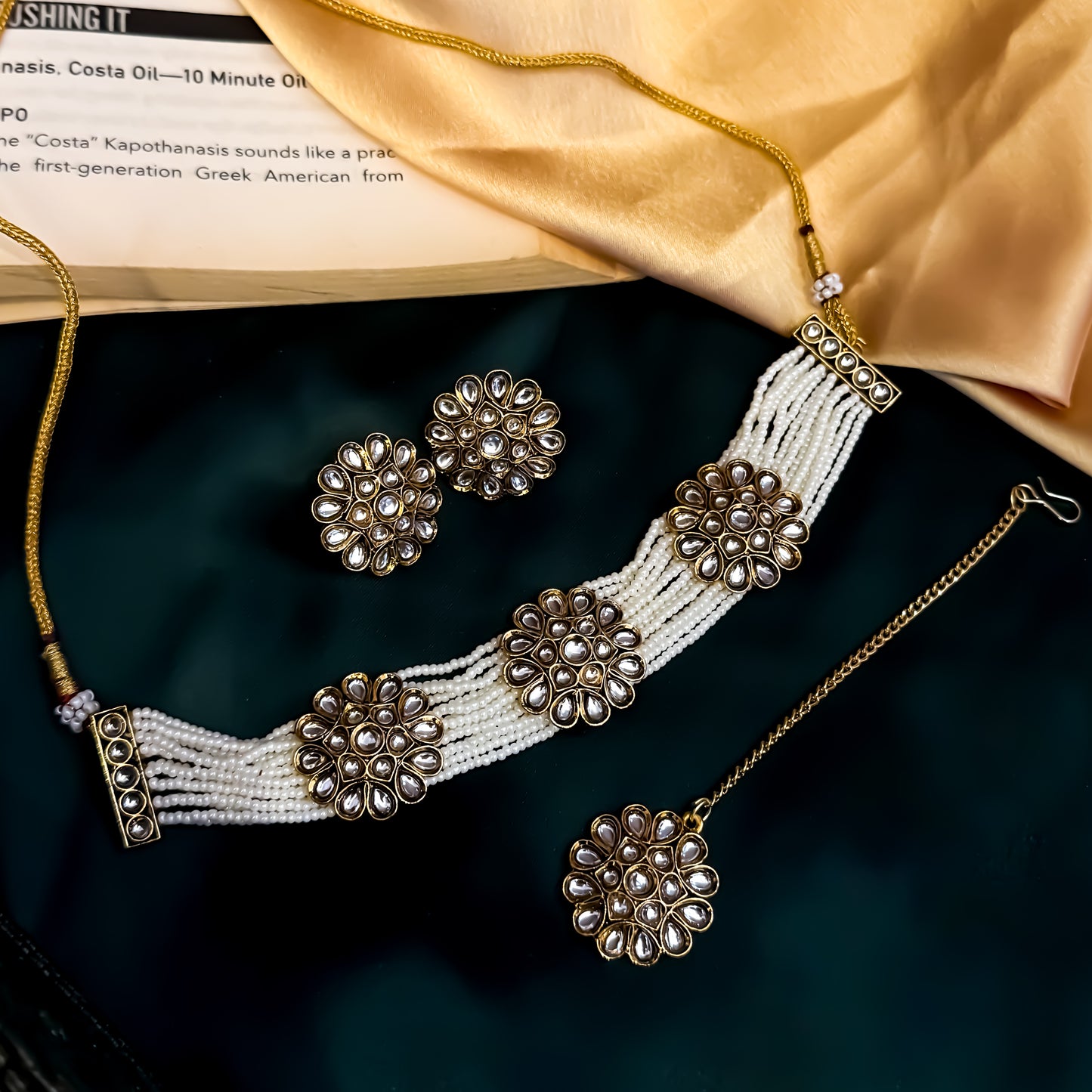 Diksha Kundan Choker Necklace Set - Golden