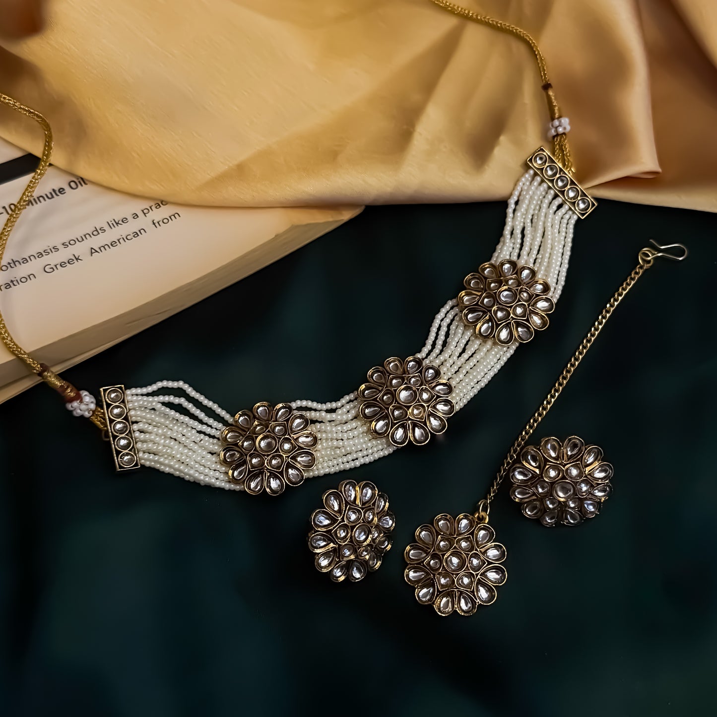 Diksha Kundan Choker Necklace Set - Golden