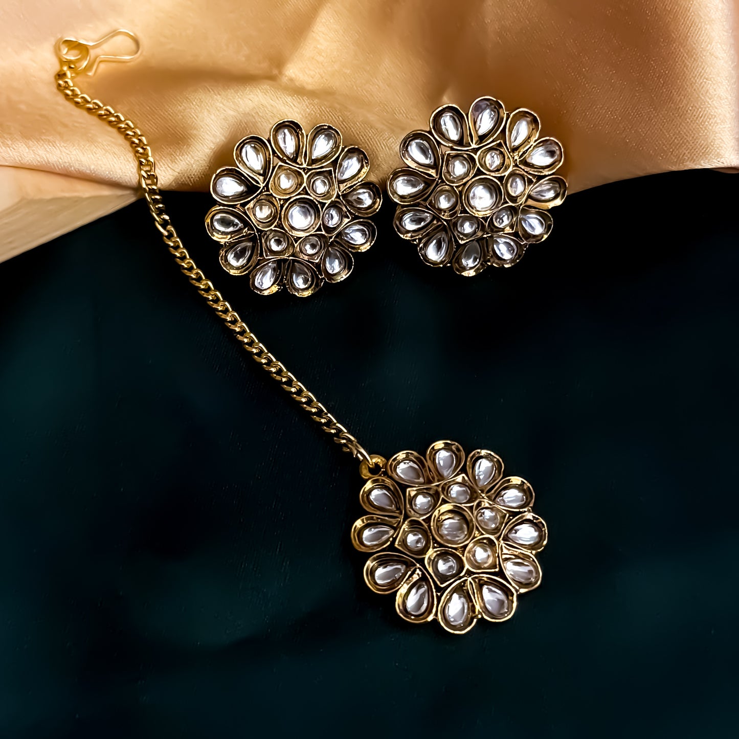 Diksha Kundan Choker Necklace Set - Golden