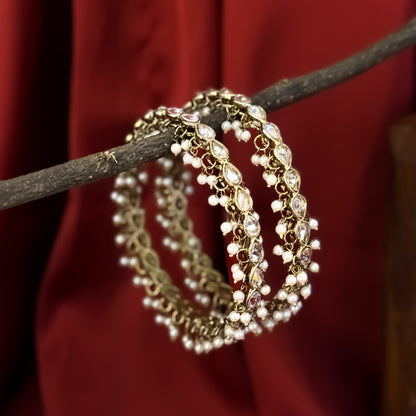 Zaira Reverse AD Premium Kundan Bangles (Set of 2) - Golden