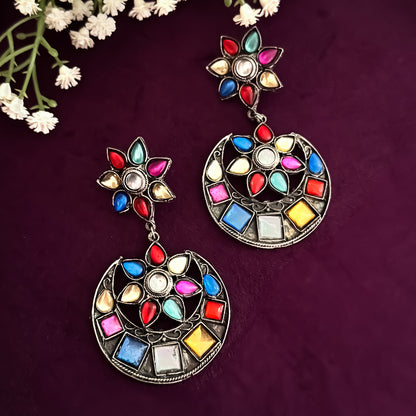 Rainbow hue German Silver Chandbali Earrings