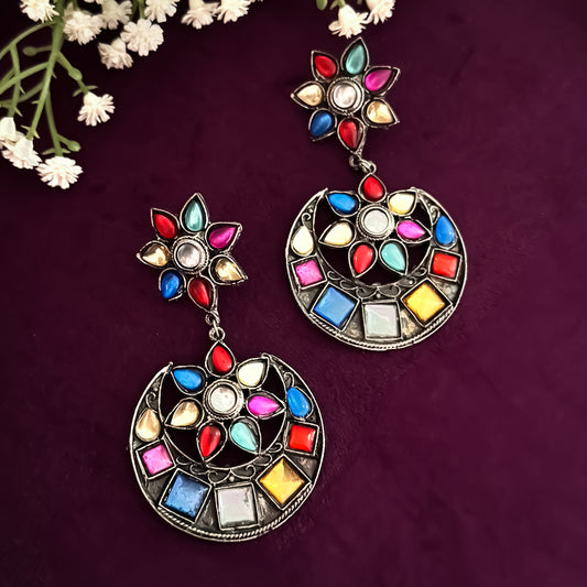 Rainbow hue German Silver Chandbali Earrings