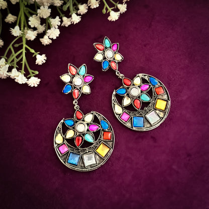 Rainbow hue German Silver Chandbali Earrings