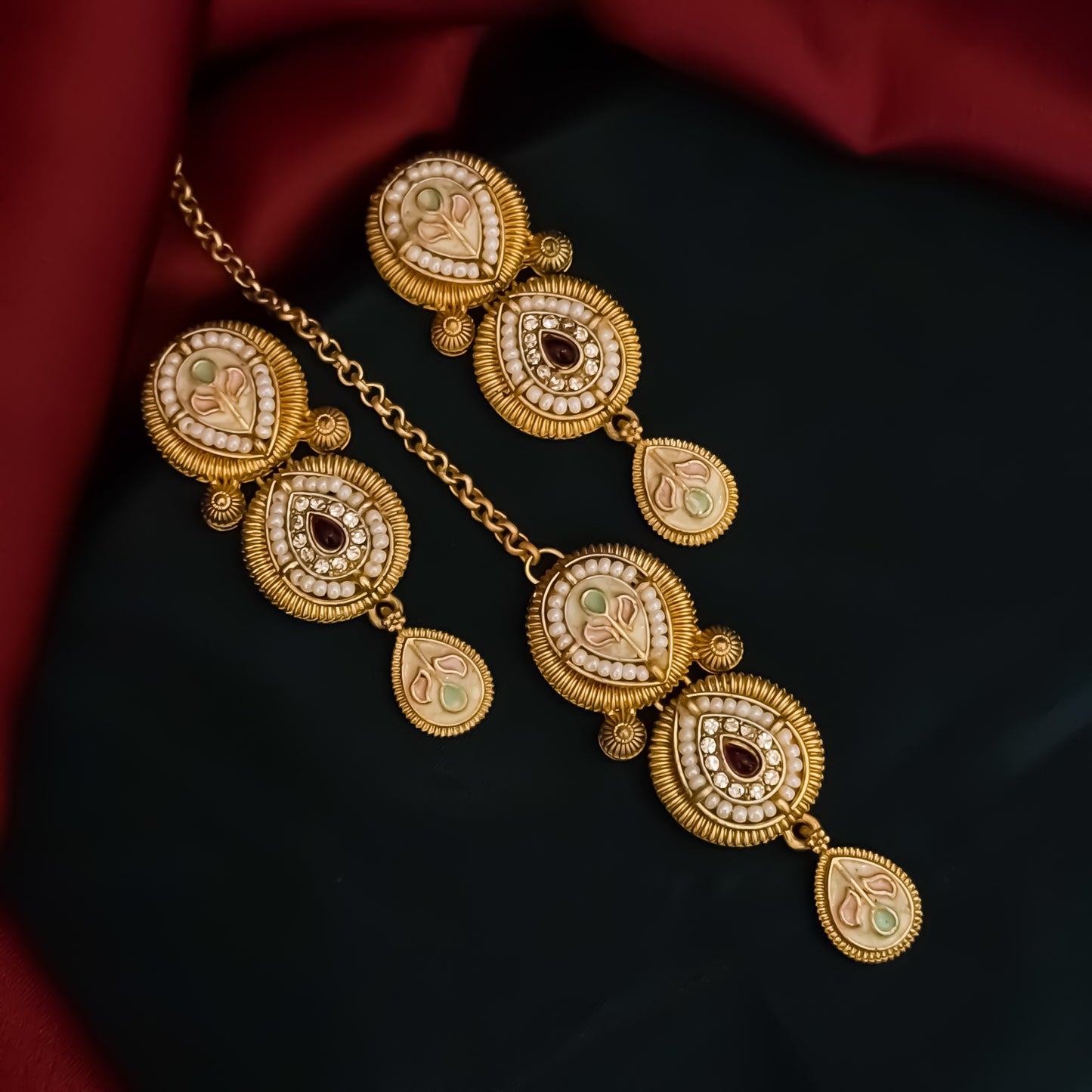 Jeevika Rajwadi Matte Polish Necklace Set - Pink