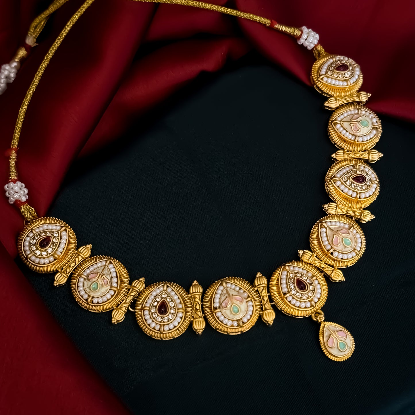 Jeevika Rajwadi Matte Polish Necklace Set - Pink