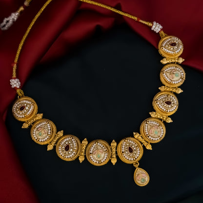 Jeevika Rajwadi Matte Polish Necklace Set - Pink