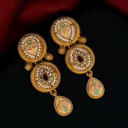 Jeevika Rajwadi Matte Polish Necklace Set - Pink