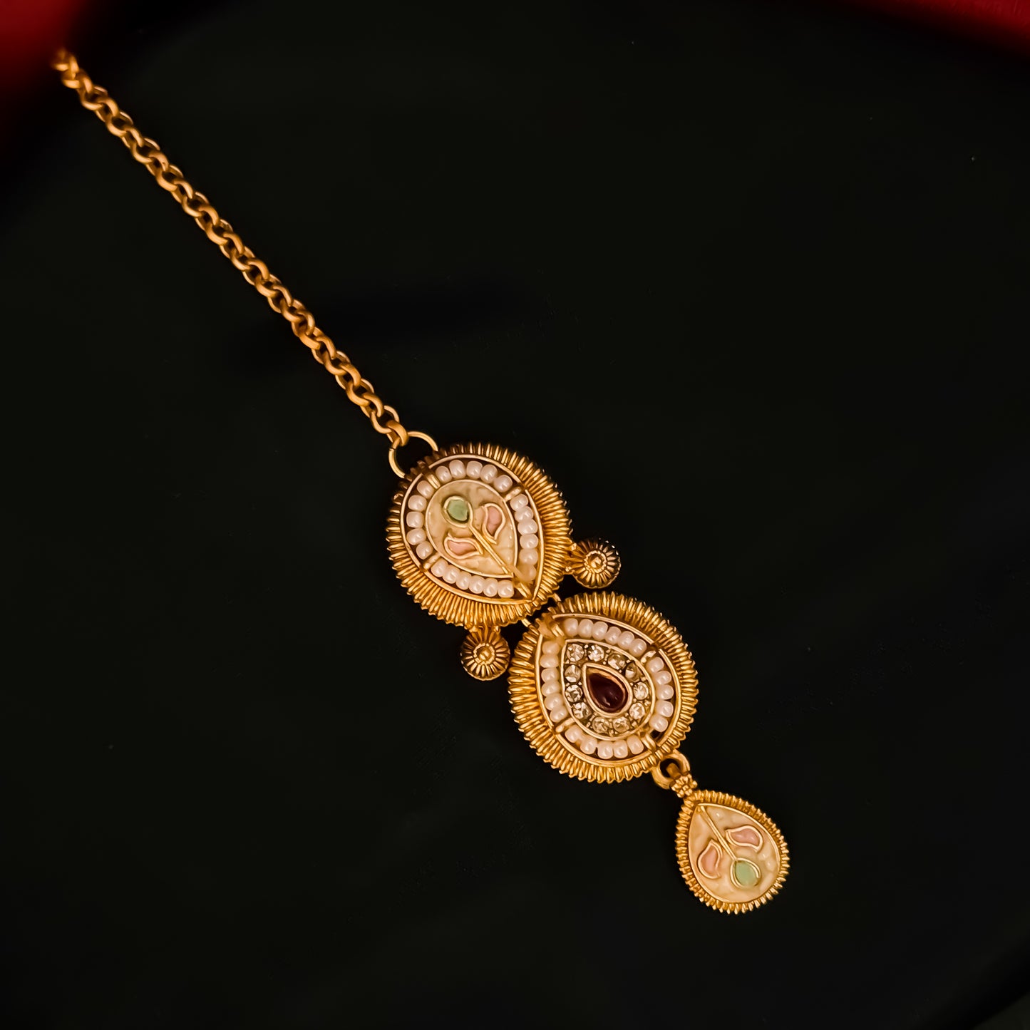 Jeevika Rajwadi Matte Polish Necklace Set - Pink