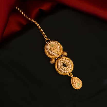 Jeevika Rajwadi Matte Polish Necklace Set - Green