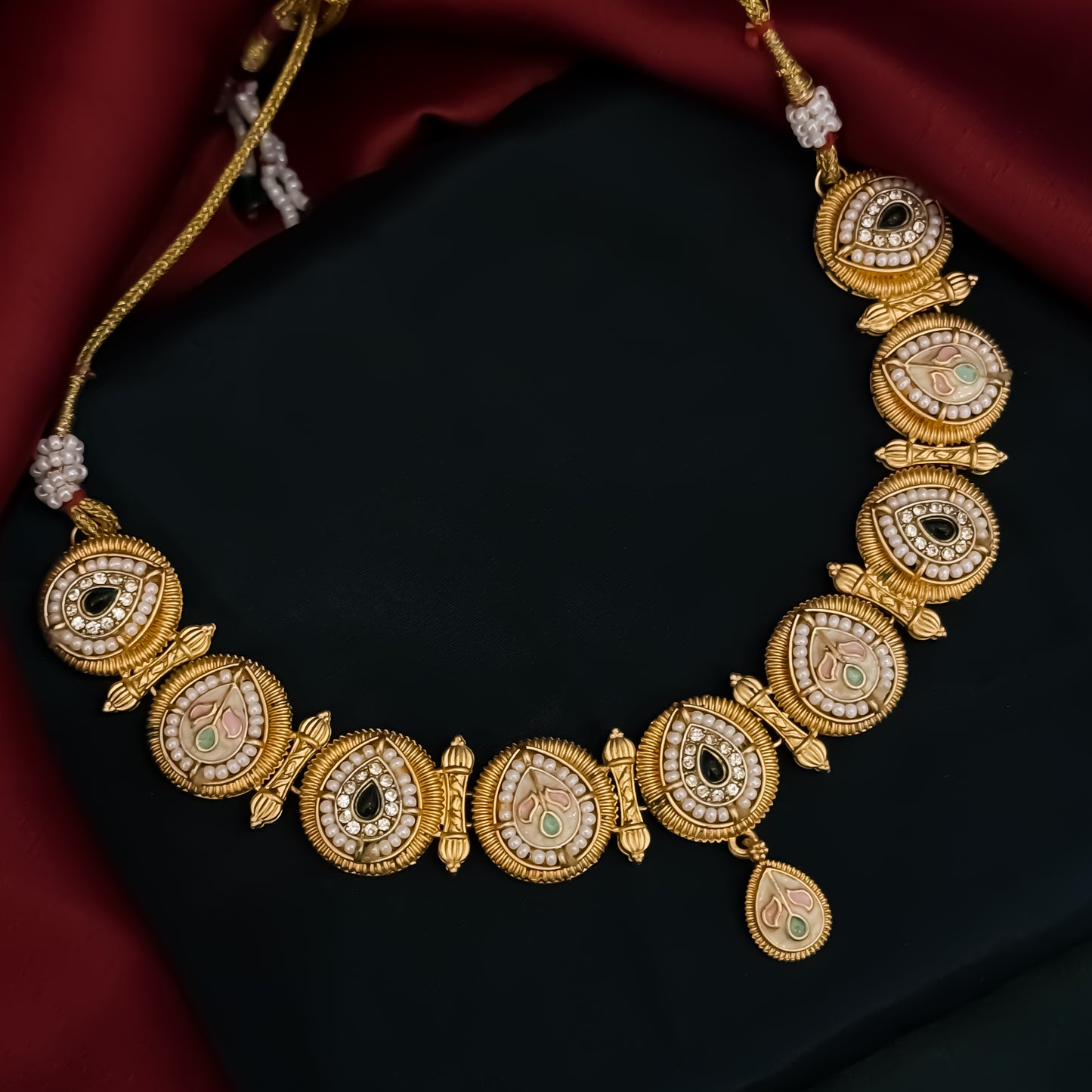 Jeevika Rajwadi Matte Polish Necklace Set - Green