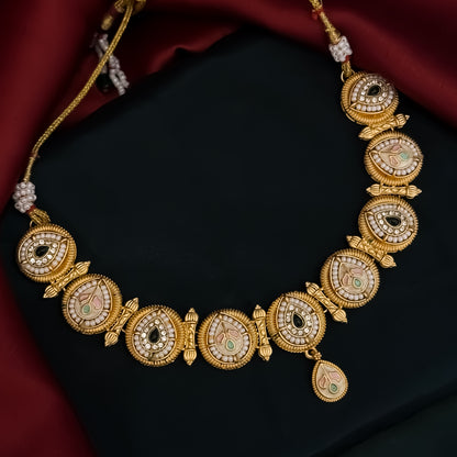 Jeevika Rajwadi Matte Polish Necklace Set - Green