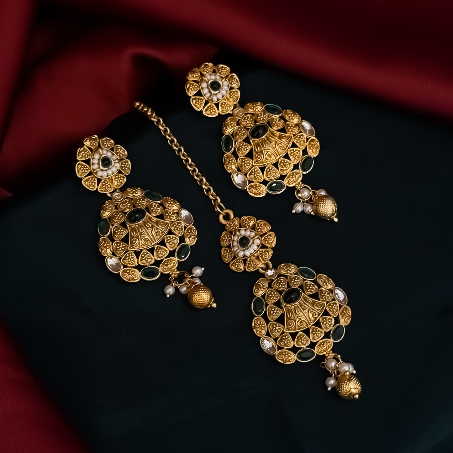 Nehal Rajwadi Matte Polish Sleek Necklace Set - Green