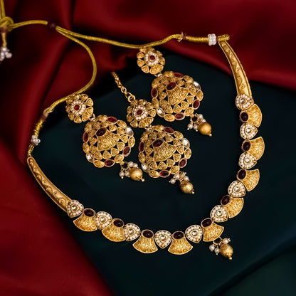 Nehal Rajwadi Matte Polish Sleek Necklace Set - Pink