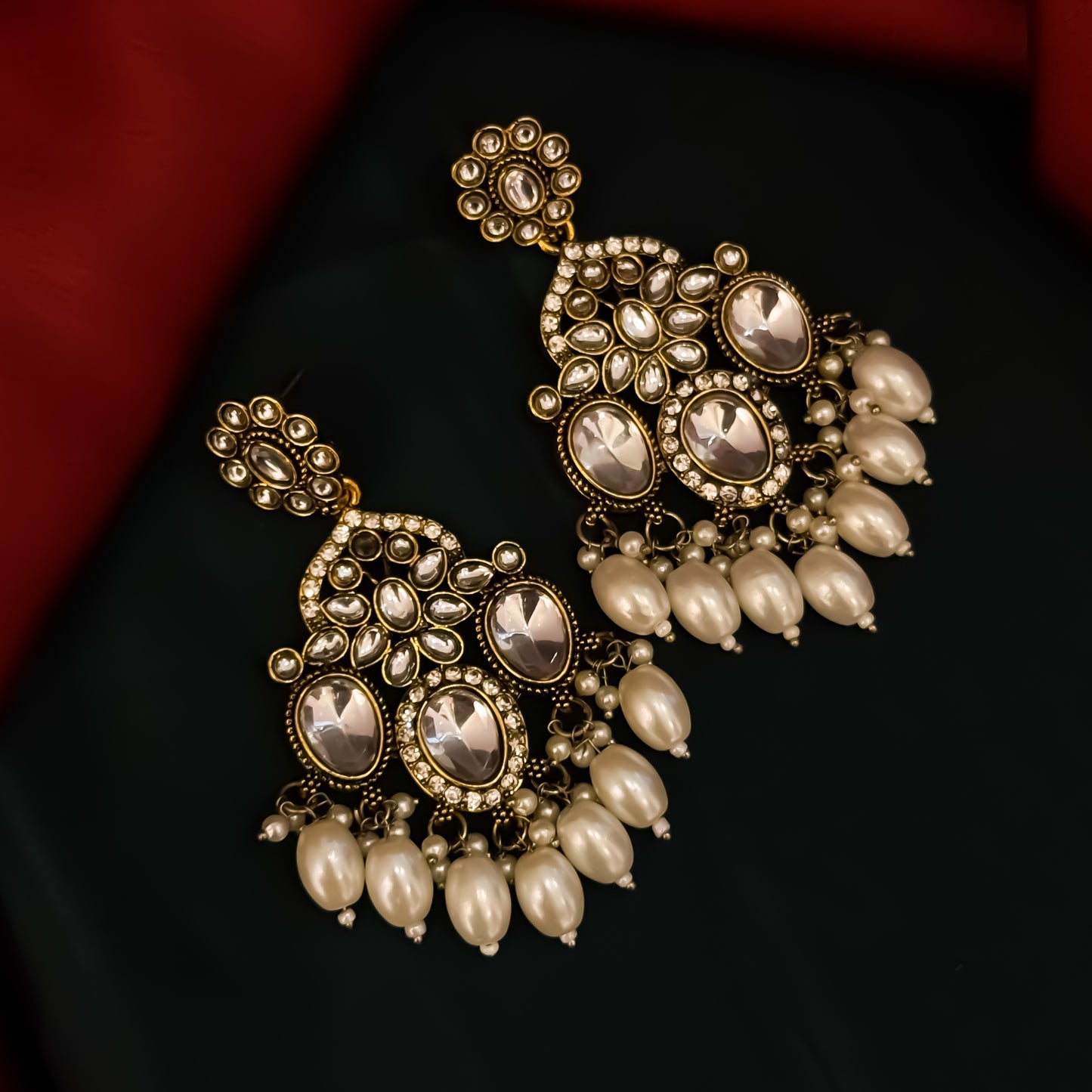 Sarans Pearl Chandbali Earrings - Golden