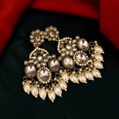 Sarans Pearl Chandbali Earrings - Golden