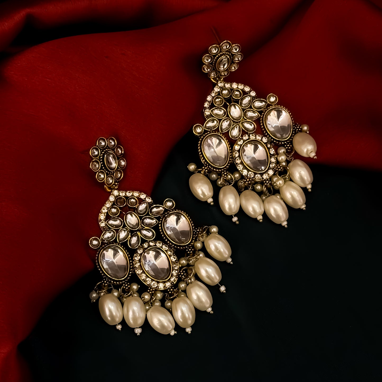 Sarans Pearl Chandbali Earrings - Golden