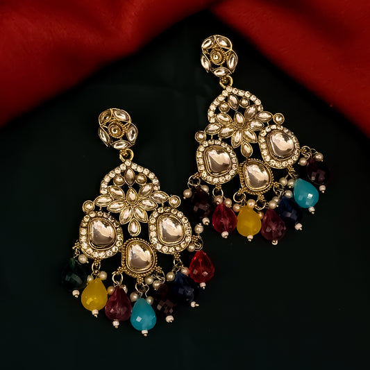 Sarans Pearl Chandbali Earrings - Multi